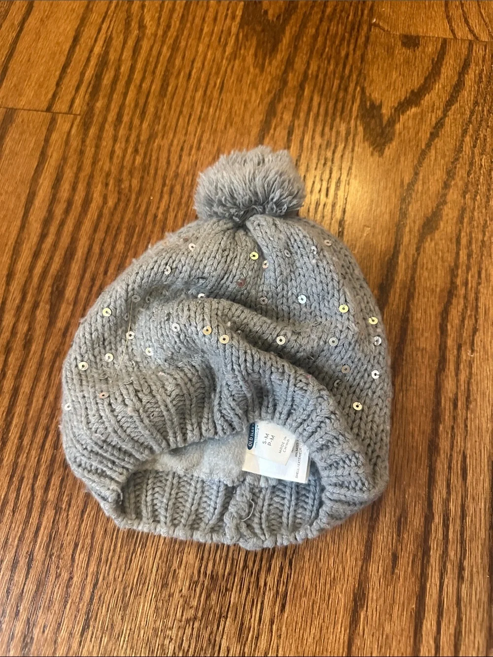 Old Navy Gray Sequin Pom Knit Hat for Kids